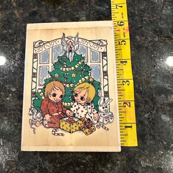 Vintage Jody Bergsma Rubber Stamp JB-25-J Christmas Morning Wood Mounted Large - Picture 5 of 8